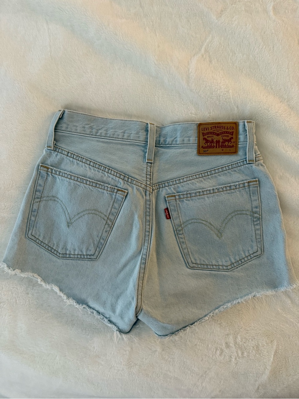 Levi's Pale Blue Denim Frayed Hem Shorts